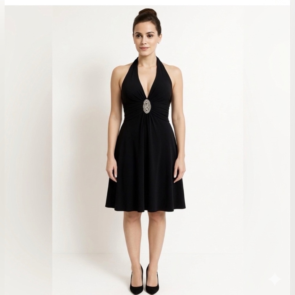 Colori | Vintage Elegant Evening Midi Dress With Silver Broche And Rhinestones